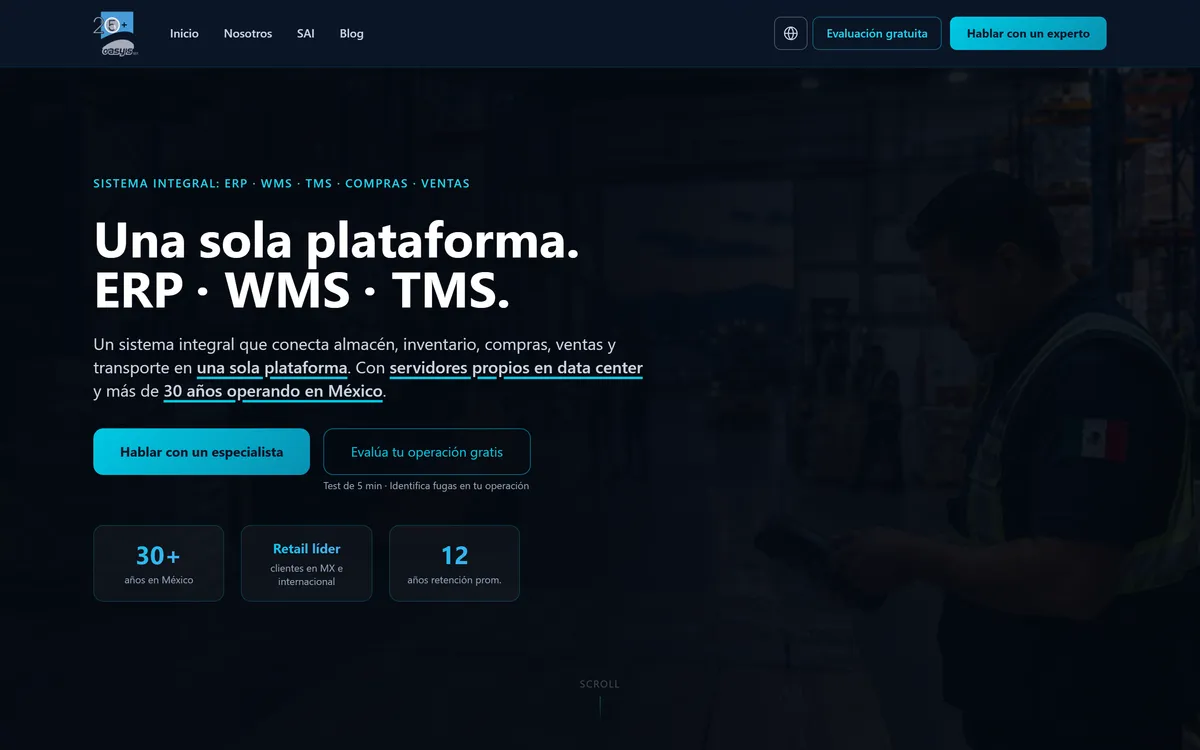 Oasys page: integrated ERP, WMS and TMS for logistics